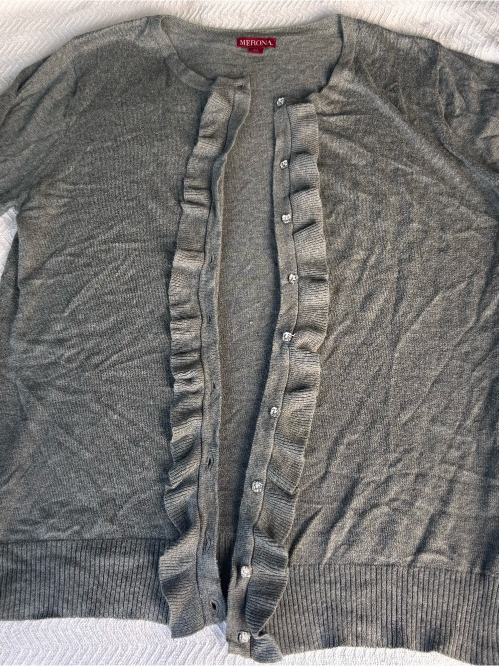 Merona Gray Ruffle-Front Button Cardigan